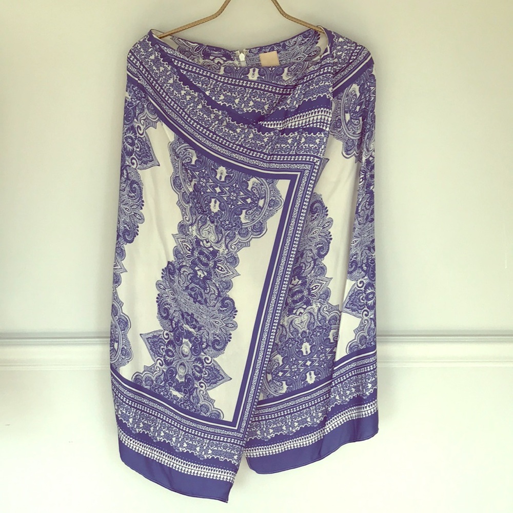 Blue white midi wrap skirt